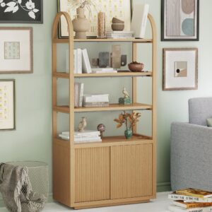 Beautiful Fluted 3-Shelf Bookcase with Storage Cabinet (Light Honey, 35.75 in W x 17 in D x 72.25 in H) s4nhx